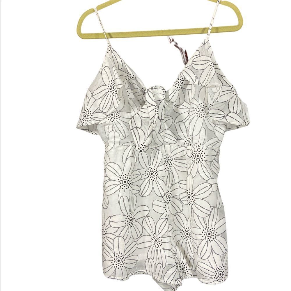 Flying Tomato Black White Floral Sleeveless Romper Semi sheer Size Large